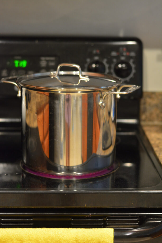 stainless steel pot with kompot juice